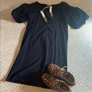 Puff Sleeve Black Dress/Oversized Shirt